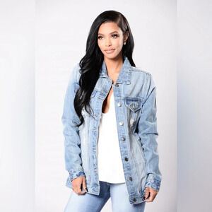 {Fashion Nova} Oversized denim jacket embroidered Size: Small